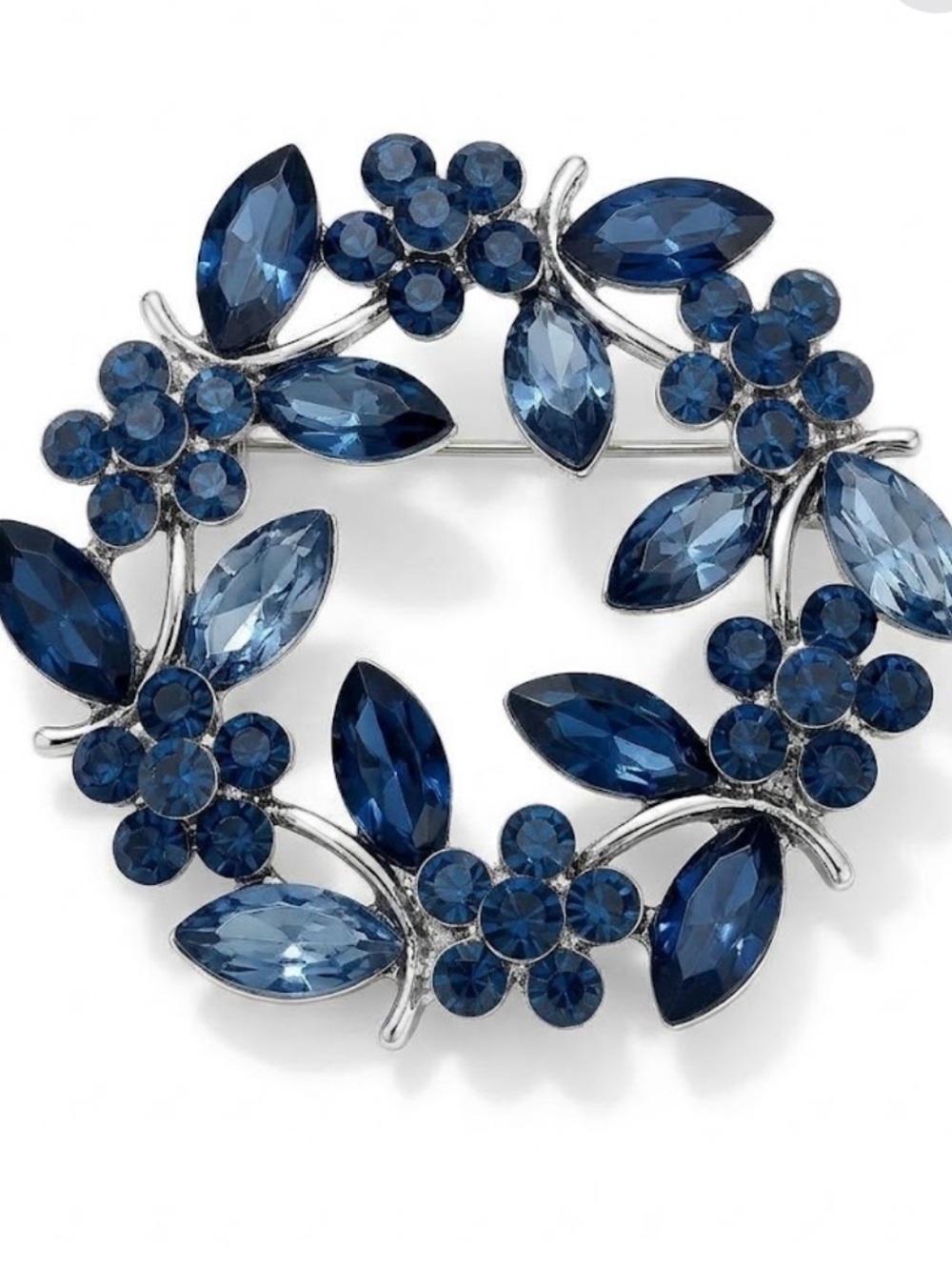Vintage Silver Blue Rhinestone Crystal Brooch Pin